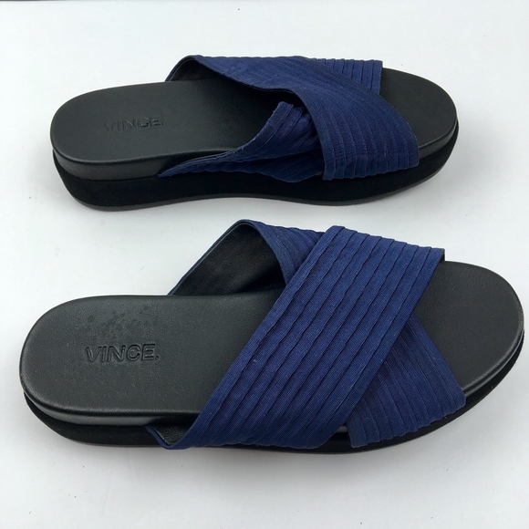 NEW VINCE Blue Cross Strap Sandal Slides Size 6.5 - Picture 3 of 8